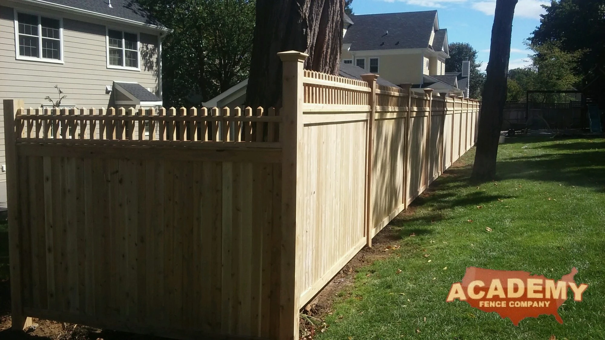 6' High All Cedar Custom Tongue in Groove Spindle Top Wood Fence