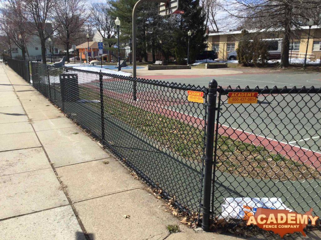 Black Chainlink Fence Installation Playground Enclosure Academy Fence Company Orange Essex County New Jersey Residential