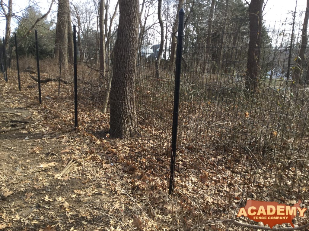 8′ high black wire deer fence installed in Bloomfield Essex County NJ, by Academy Fence Company.