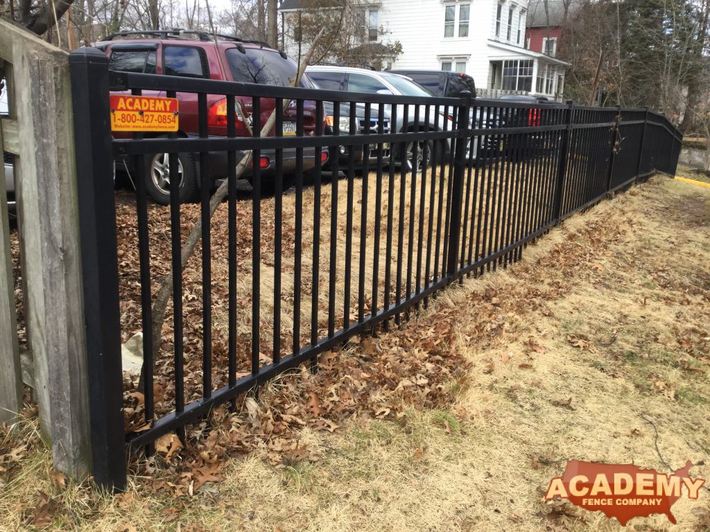4' strong ornamental iron steel fence installed in montclair municipal bldg, by the Academy Fence Company.