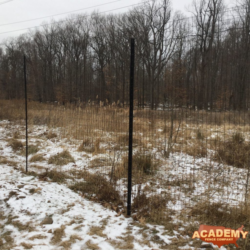 8′ high black wire deer fence installed in Parsippany-Troy Hills, NJ, by Academy Fence Company.